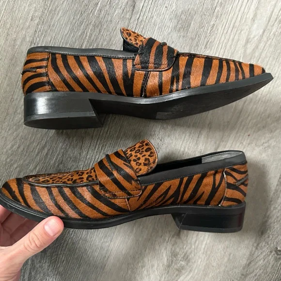 Franco Sarto Irena Dyed Calf Hair Mixed Animal Print Loafers - Picture 3 of 5